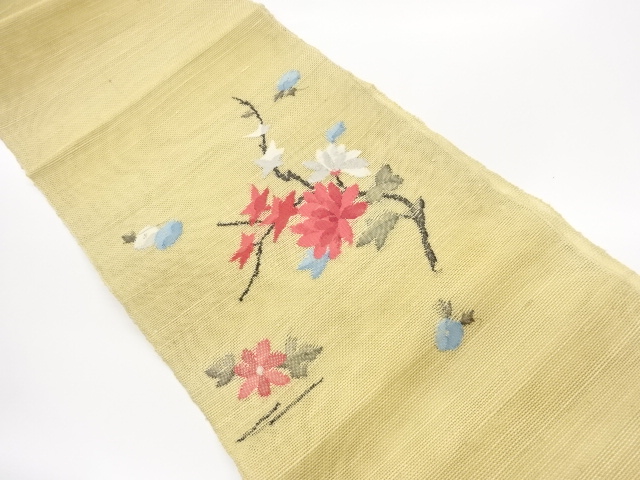 紗紬草花模様織出し名古屋帯